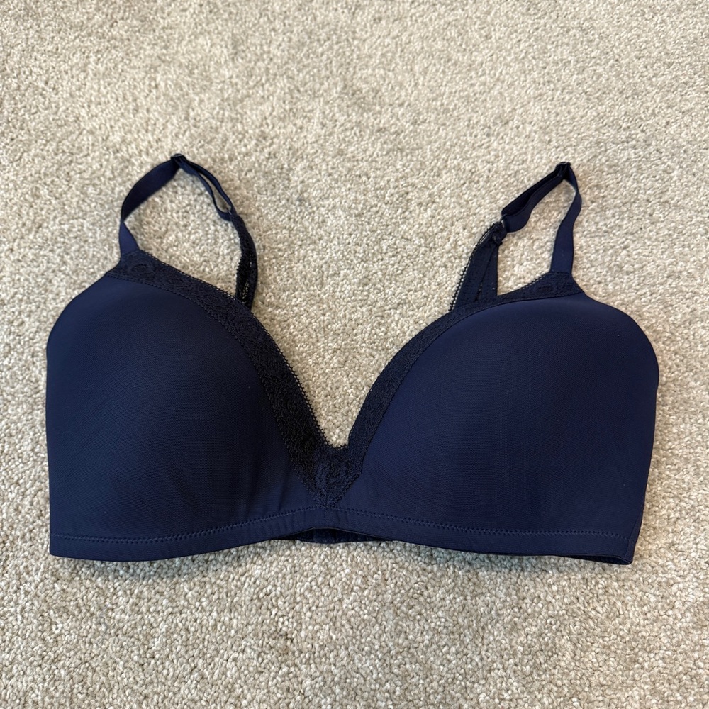 Aerie Real Happy Wireless Blue Floral Lace Bra 34DD